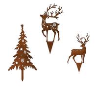 YIXANNX Décoration de Noël en métal imperméable représentant Un cerf, Couleur Rouille Unique, idéale pour l'automne et l'hiver. Décoration de Noël, 3 pièces