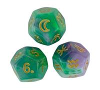 YIXANNX Ensemble de dés polyédriques Comprenant 3 dés d'astrologie, légers et compacts, à Plusieurs Faces. Jeu de rôle d'astrologie. à 12 Faces, Vert et Or, 1.4 cm