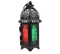 YIXANNX Lanterne à vent décorative d'intérieur, artisanat en fer, ornement de bureau, aménagement de scène, bougeoir en verre à faire soi-même, verre noir et coloré