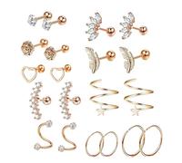 YIXANNX Lot de 20 créoles pour filles, ensemble de bijoux économiques, 10 | de clous d'oreilles incrustés de cristaux, acier inoxydable robuste