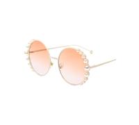 YIXANNX Lunettes de Soleil Rondes, Accessoire de Mode, Monture PC, UV, Perles, Classiques, adaptées à diverses Occasions, Cadre Blanc Champagne