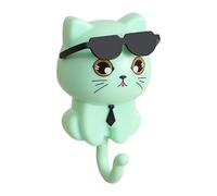 YIXANNX Patère murale créative en forme de chat mignon avec porte-clés adhésif coloré pour suspendre manteaux, écharpes et chapeaux dans les entrées, Vert, 4.5 x 8.5 cm
