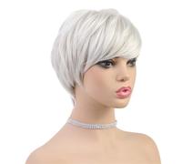 YIXANNX Perruque de cheveux humains véritables avec texture lisse et ajustement réglable, style de coupe Pixie pour femmes tendance, tout réglage, perruques courtes pour femmes blanches.