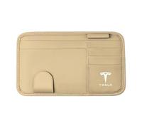 YIXIEDING Organisateur de Pare-Soleil de Voiture pour Tesla Model S 2019 2020 2021 2022 2023 2024 2025, Support Lunettes pour Voiture, Pochette de Rangement en Cuir pour Cartes,Beige