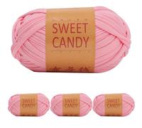 Yixinly 400g Tshirt yarn, Fil Tee Shirt pour Crochet Fil pour Crochet Fil Polyester pour Sac au Crochet, pour Sac, Panier, Couverture, Décoration de la Maison 4x100g (Rose)