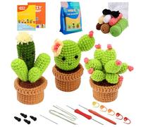 Yixinly Kit Crochet Débutant, 3 Pcs Kit Crochet Amigurumi Cactus kit de crochet débutant Kit de Crochet DIY pour Enfants et Adultes avec Instructions, Tricot de Cactus pour Débutants (Style 1)