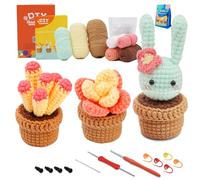 Yixinly Kit Crochet Débutant, 3 Pcs Kit Crochet Amigurumi Cactus kit de crochet débutant Kit de Crochet DIY pour Enfants et Adultes avec Instructions, Tricot de Cactus pour Débutants (Style 2)
