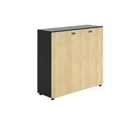 yixinzi-2024 Caisson de Bureau Armoire à Trois Portes avec cloison, classeur de Bureau, Armoire Courte avec Serrure, Pieds Plus Hauts, Couleur Bois d'origine/Noir Bibliothèque