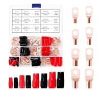 YIXISI 112 Pièces M6/M8 Cosses Tubulaires Kit, Cosses de Embouts de Câble de Batterie, avec Manchons Isolants, pour Câble Électrique, Doré