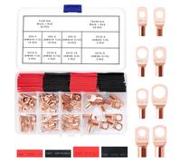 YIXISI 115 Pièces M5/M6/M8/M10 Cosses Tubulaires Kit, Cosses de Embouts de Câble de Batterie, avec Gaines Thermorétractables, pour Câble Électrique, Doré