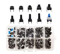 YIXISI 180 pièces Interrupteurs à bouton-poussoir tactiles, Kit d'assortiment d'interrupteurs, bouton-poussoir momentanés à 4 broches, pour Arduino (6 X 6, 7 X 7 mm)