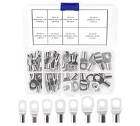 YIXISI 55 Pièces M5/M6/M8/M10 Cosses Tubulaires Kit, Cosses de Embouts de Câble de Batterie, pour Câble Électrique, Argent