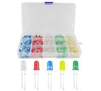 YIXISI 600pcs 3mm Bi-pin LED Diode électroluminescente, Tête ronde colorée, Haute luminosité lampe LED, diode rond, 5 couleurs(Blanc/Rouge/Jaune/Vert/Bleu)