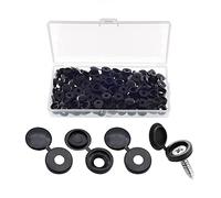 YIXISI 90 Pièces Bouchon à Vis en Plastique, Cache Vis à Charnière pour Les Vis Nombre 6/8, avec Boîte de Rangement, Couvercles à Bouton-Pression à Vis pour Meubles, Placards, Étagères, Noir