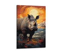 YiXong Poster décoratif sur toile représentant un rhinocéros africain, coucher de soleil éclatant, paysage et image d'art moderne pour chambre à coucher (60 x 90 cm)