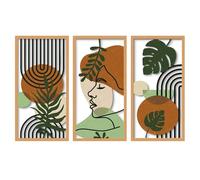 Yixuan 3 Pièces Sculpture Murale Bois Léger, Tableau Decoration Murale, Décor Boho Chic avec Motifs Feuille et Formes Géométriques, Art Mural Abstrait Moderne pour Salon, Chambre, Entrée, Galerie