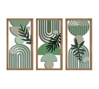 Yixuan 3 Pièces Sculpture Murale Bois Léger, Tableau Decoration Murale, Décor Boho Chic avec Motifs Feuille et Formes Géométriques, Art Mural Abstrait Moderne pour Salon, Chambre, Entrée, Galerie