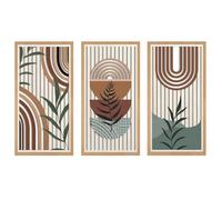 Yixuan 3 Pièces Sculpture Murale Bois Léger, Tableau Decoration Murale, Décor Boho Chic avec Motifs Feuille et Formes Géométriques, Art Mural Abstrait Moderne pour Salon, Chambre, Entrée, Galerie