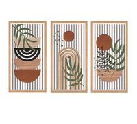 Yixuan 3 Pièces Sculptures Murales Décoratives en Bois Léger, Décor Boho Chic avec Motifs Feuille et Formes Géométriques, Art Mural Abstrait Moderne pour Salon, Chambre, Entrée, Galerie