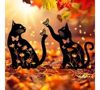 YiYa 2 Paquet Décoration de Jardin pour Chat en métal, Piquets de Jardin décoratifs de Chats en métal, décoration extérieure de Chat en pour Pelouse Amoureux de Chats