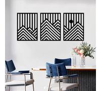 YiYa 3 Pièces Art Mural en Métal Décoration Murale en Métal Noir Décoration Murale Montagne Et Forêt pour Salon Chambre À Coucher Grande Sculpture Murale