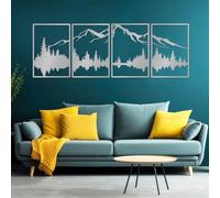 YiYa Ensemble De 4 Pièces Décoration Murale en Métal Argent Décoration Murale En Métal Forêt De Montagne Art Mural En Métal Maison pour Salon Chambre À Coucher Grande Sculpture Murale