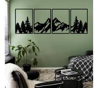 YIYA Lot de 4 grandes décorations murales de montagne en métal noir - Sculptures murales verticales pour la maison, le salon, la chambre à coucher