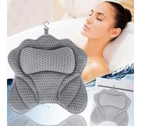YIYADI Oreiller de Bain,Coussin de Bain,Ergonomique avec Technologie 4D Air Mesh et 6 Ventouses,Idéal pour Tous Les Types de Baignoires,Jacuzzi Accessoires de Bain (Gris)