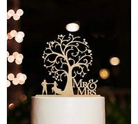 Cake Topper, Mr & Mrs Gâteau Topper Personalized Figurine de Gâteau en Bois pour Les Décorations de Gâteau de Mariage