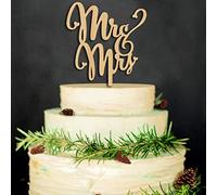 YiYaO Cake Topper, Mr & Mrs Gâteau Topper Personnalisé en Bois pour les Décorations de Gâteau de Mariage, Marron, 1 Pièce