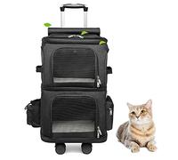 YIYCCOL Sac Transport Chat, Cage a Chat a roulettes, Sac a Dos Double 2 en 1 pour Petits Chats et Chiens, Design Super Ventilé, Idéal pour Les Voyages, la Randonnée, Le Camping (Color : Black)