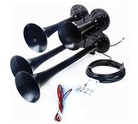 Yiyda enceinte de voiture contrôle électronique Klaxon Corne Air Horn Électrovanne étanche Sifflet quatre Tube Noir pour n'importe quel véhicule 12 V 24 V de voiture Vans Camion Lorrys trains