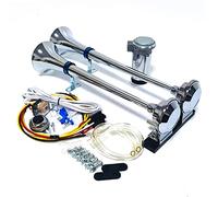 YIYDA Klaxon à air pour camion 24 V - Haut-parleur argenté 165 dB en zinc chromé - Double tube trompette - Klaxon électrique avec compresseur à air - Haut-parleur de voiture pour voiture, camion, SUV,