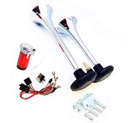 YIYDA Klaxon de Voiture 150db 24V Haut-Parleur Chrome Zinc Argent Double Tube Trompette Avec Rouge Pompe à Air Pour Camion Bateau Moto