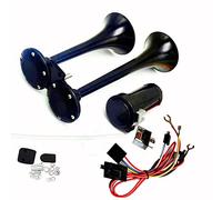YIYDA Klaxon de Voiture Double Tube 24V Chrome Zinc Noir 150db à Air avec Pompe pour Camion Moto Bateau SUV