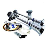 YIYDA Klaxon Pneumatique 12V Argent 165db - Support de Bande Pour Camion - Corne de Trompette à Double Tube en Chrome Zinc - Pompe à Air Pour Bateau et Autres Véhicules