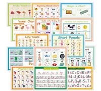 YIYEE 14 Pcs Alphabet Vowels Consonants Basic Phonics Anchor Charts for Kids | Sight Words Poster for Kindergarten, Primary School, 11.8in x 8.5in(English Version)