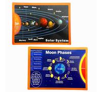 YIYEE Tableaux muraux éducatifs pour enfants sur le système solaire et les phases de la lune, A4, 2 pièces, à l'école primaire et secondaire, fournitures pour enseignants