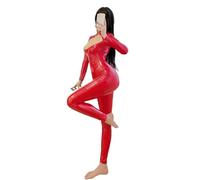 YIYELIY Femme Sexy Cuir Bodysuit,Une pièce Manches longues Combinaison Jumpsuit Wetlook Brillant Latex Body Catsuit Lingerie (Rouge,L)
