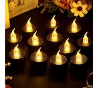 YiYFiT Noir Scintillant a mené lumière à thé Bougies, 12-Pack Chaud Jaune Batterie Scintillante Fausse lumière à thé réaliste lumière à thé sans Flamme