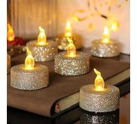 YiYFiT Silver Flash LED Tea Light Bougies, Pack de 12 Batteries Jaunes Chaudes Clignotant Fausses lumières de thé réalistes sans Flamme