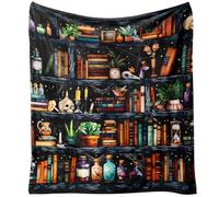 Yiyhuxf Couverture d'Halloween, sorcières, bibliothèque, crânes, potions de chat noir, couverture polaire pour femme, jeté de lit pour maison, salon, canapé, lit, chaise ou dortoir, 152,4 x 127 cm