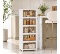 YIYI. ARMOIRE DE RANGEMENT MULTIFONCTIONNELLE SUR PIED, BOÎTE DE RANGEMENT, 5 NIVEAUX, AVEC ROULETTES, 39 × 28 × 104 CM, BLANC