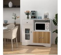 YIYI. BUFFET DE CUISINE, MEUBLE DE RANGEMENT VAISSELLE, AVEC PRISES EUROPÉENNES, 83X40X80CM, BLANC + COLORIS BOIS