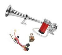 YIYIDA Avertisseur pneumatique monotube en zinc argenté pour camions/voitures 12V klaxon a air puissant avec moteur rouge intégré