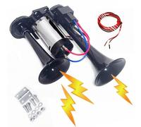 YIYIDA Corne de voiture Klaxon de voiture double tube Car Horn 12V Trompette d'air D'alarme Haut - parleurs argent noir combiné haute basse Trompette électrique Air Horn pour 12V Bateau voiture etc