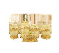 Yiyida Ensemble d'accessoires de salle de bain de luxe baroque doré 5 pièces en résine comprenant distributeur de savon, porte-brosse à dents, gobelets, porte-savon