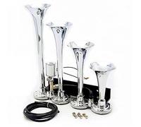 YIYIDA Four Tube Silver Car Horn The électromagnetic Electric Horn Solenoid Control Air Horn Waterproof Whistle 12V Loud Motor Car Valve sonore pour voiture tout véhicule camion Trains bateaux