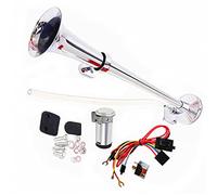 YIYIDA Klaxon d'air de voiture Car Horn 150DB Klaxon de voiture 24V Klaxon de camion 18 pouces Chrome Zinc trompette simple argent Klaxon de pompe à air Horn pour 24V Car Train voiture Bateau ect
