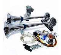 YIYIDA Klaxon de voiture 165DB Car Horn klaxon de navire Trompette Air Horn 24V Klaxon de camion Zinc Chromé double tube argent avec compresseur pour 24V voiture yacht